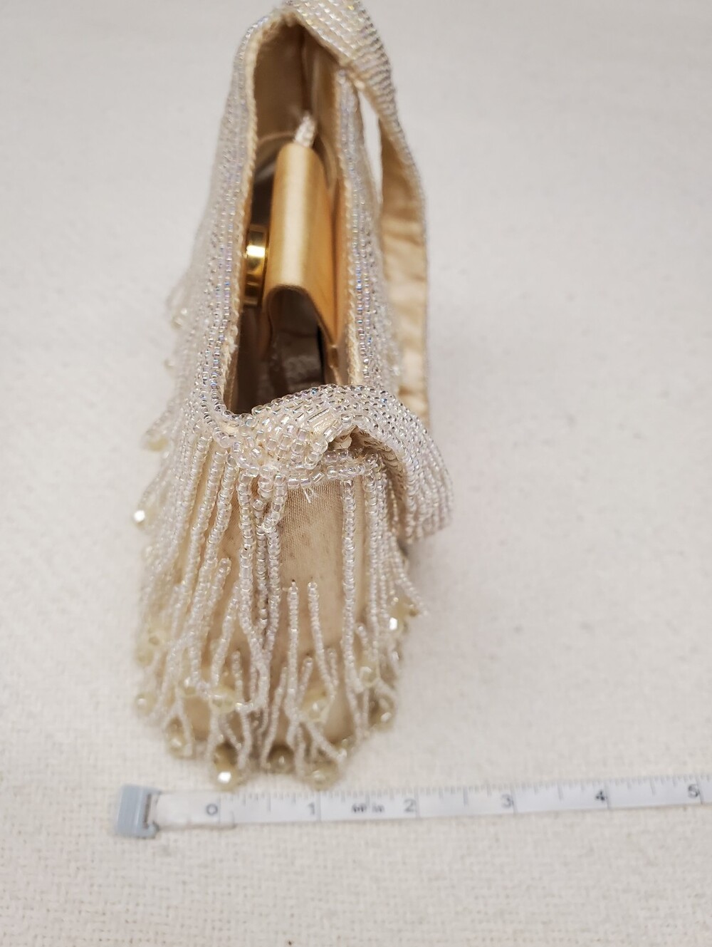 Vintage La Regale Beaded Fringe Evening Bag Ivory Pearl Crossbody Mini Purse - Picture 7 of 10